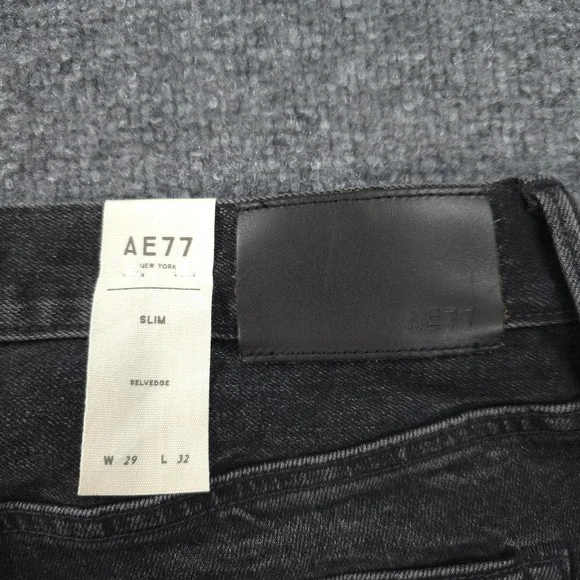 American‎ Eagle Jeans Mens 29x31 Black Denim Slim Selvedge Button Fly Preppy